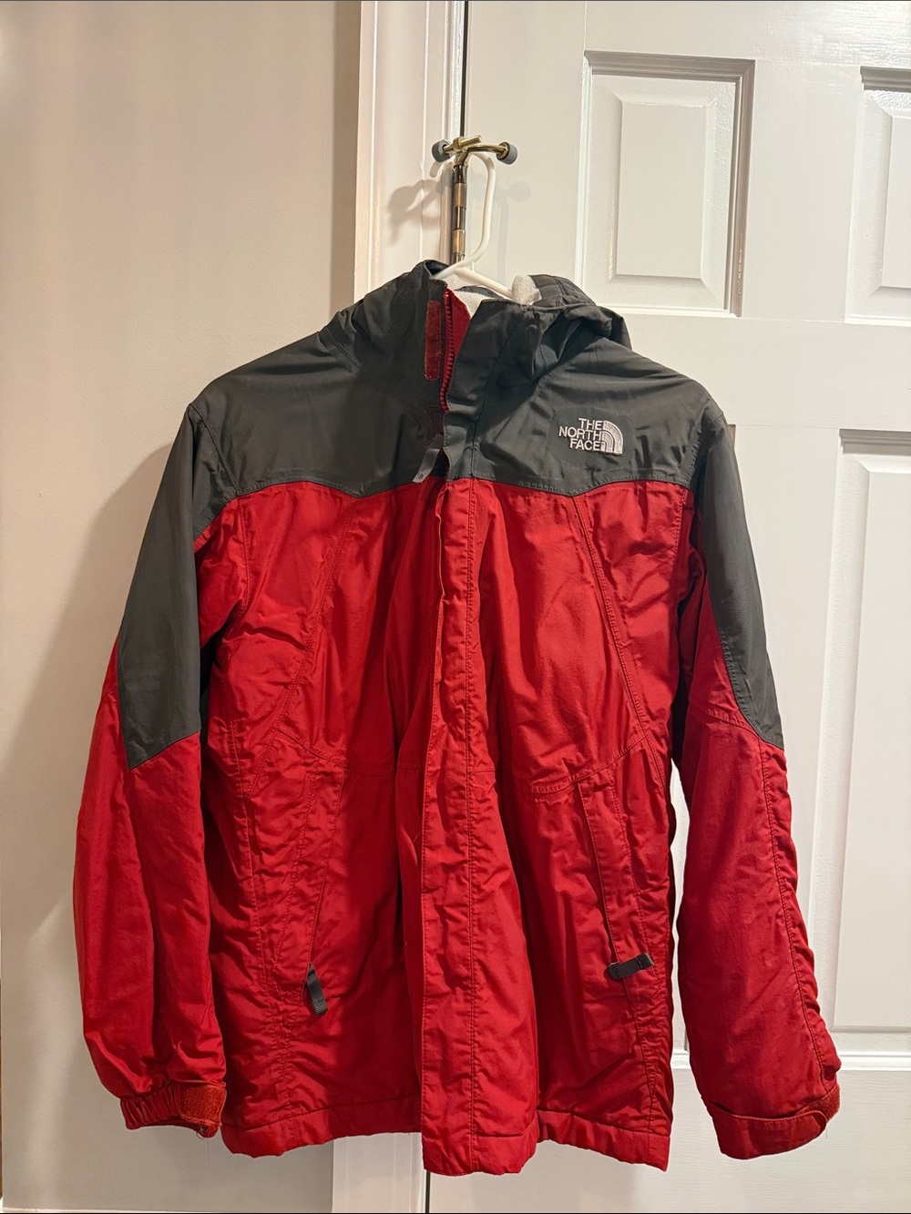 The North Face Men’s Red and Gray Hooded Raincoat